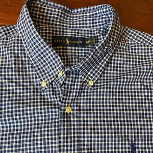 Camicia uomo Ralph Lauren 2X Large vestibilità classica blu a quadri manica lunga con bottoni - Foto 1 di 6