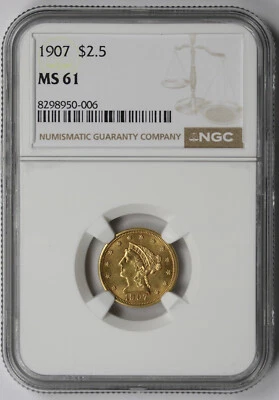 1907 Liberty Head Quarter Eagle Gold $2.5 MS 61 NGC - Image 1 of 4