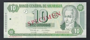 2002 Nicaragua 10 Cordobas P-191s Specimen Banknote - Picture 1 of 2