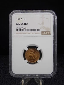 UNITED STATES 1902 INDIAN HEAD SMALL CENT SLABBED NGC MS 65 RD - Picture 1 of 2