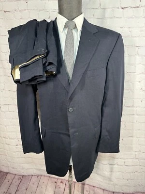 STAFFORD Mens Navy Blue Wool CLASSIC FIT Pleated 2pc Suit 42R Jacket 36x31 Pant - Image 1 of 4