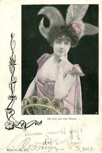 AK Grüße ca. 1905 (?) Du bist wie eine Blume - Junge Frau Jugendstil Ornament - Bild 1 von 1