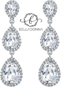 Austrian Crystal Teardrop Pear Shape 2.5 Inch Silver Tone Clear New French Wire - Picture 1 of 10