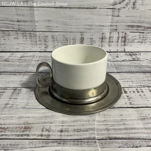 VTG. Arte Italica Ceramic & Pewter Silver Mug + Plate Set - Picture 1 of 7