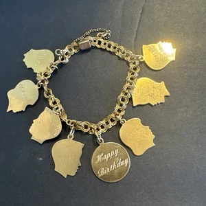 Vintage 60s JB 12K GF Charm Bracelet Kids Birthday Name Charms gorgeous - Picture 1 of 21