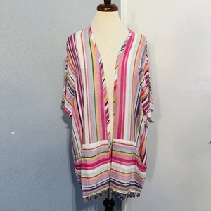 Hauptstreifen Damen rosa gestreift Sommer Strand Tunika Kimono Größe Small - Bild 1 von 13