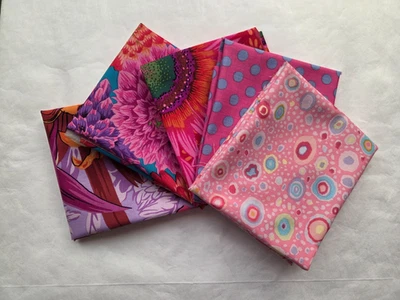 5 Fat Quarters - Pink Kaffe Fassett FQ 18 x 22 Cotton Quilting Fabric Ver. 3 - Image 1 of 4