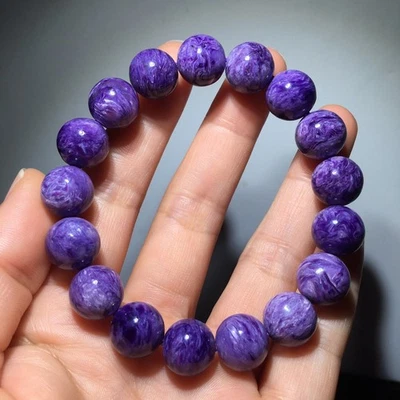 11.5mm Natural Purple Charoite Gemstone Round Beads Bracelet AAAA - Image 1 of 4