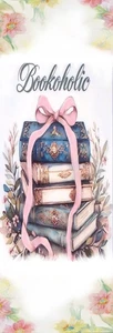 BOOKOHOLIC, BÜCHER, ROSA BÄNDER, BLUMEN, VOGEL, KATZEN-EINZIGARTIGE LESEZEICHEN-mit Quaste - Bild 1 von 1