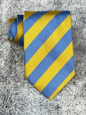 Corbata REPP de lujo Ben Silver para hombre amarilla azul roja pura seda inglesa 3,25” 57” usada en excelente estado Foto 1 de 4
