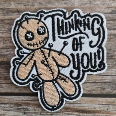 Thinking Of You Voo Doo Dolly Black Magick Witchcraft Goth Iron On Patch - Image 1 of 2