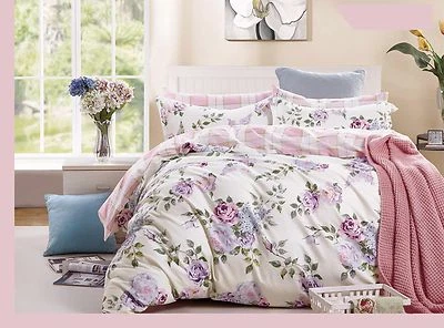 SWANSON pink-purple rose cotton bedding set: duvet cover set, twin/full/queen/king/cal k