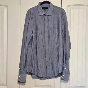 Men's Rag & Bone Blue and White Striped Button Up Shirt Hidden Buttons Size 17 - Picture 1 of 10