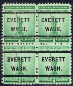1940 1c War & Defense w/precancel f/EVERETT WA 899-232 Block of 4! - Picture 1 of 1