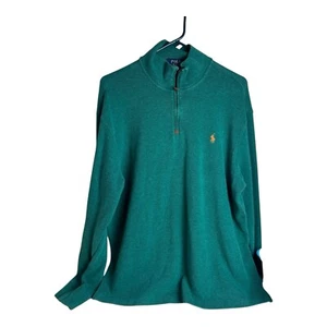 Vintage Polo Ralph Lauren Sweater Mens Large Green 1/4 Zip Pullover Knit - Picture 1 of 6