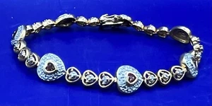 Diamonique Hearts Tennis Bracelet - Gold Plate .925 Silver - Picture 1 of 19