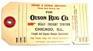 Etiqueta de boleto vintage OLSON RUG CO estación de carga Heally Chicago IL - Imagen 1 de 3
