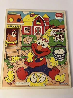 Rompecabezas de madera vintage Playskool E I E I Elmo Farm 315-38 edades 2 - 5 Henson 9 piezas Foto 1 de 4