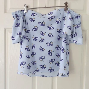 Sunny Girl top size 8 blue floral blouse off shoulder summer evening party - Picture 1 of 5