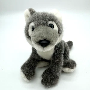The Petting Zoo Baby Cub Wolf Plush Toy Gray Bean Stuffed Animal Blue Eyes 1994 - Picture 1 of 18