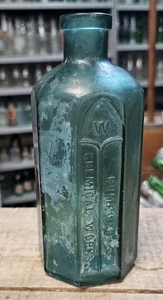 VINTAGE RUMFORD CHEMICAL WORKS 8-SEITIGE TÜRKIS 1890er MUNDGEBLASENE MEDIZINFLASCHE - Bild 1 von 12