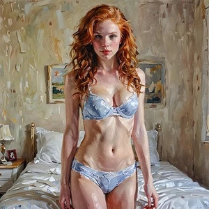 aceo art card Red Head Julianne in Her Room Wearing her underwear - Bild 1 von 1