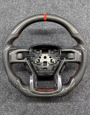 Volante de fibra de carbono real listra azul ajuste Ford F150 Raptor com aquecimento 15-20 - Imagem 1 de 4