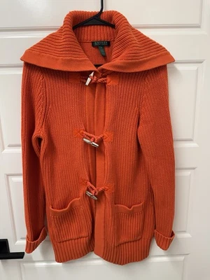 Ralph Lauren Mujeres Naranja Quemado Largo Slv Cable Tejido Cárdigan Suéter Mediano A6 Foto 1 de 4