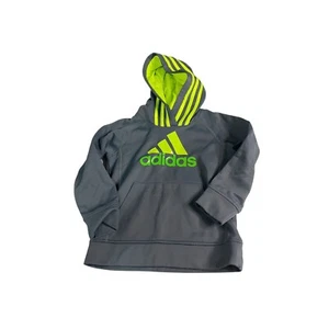 Adidas Boys Size 4 Hoodie Sweatshirt Jacket Gray Green Neon Logo Sporty - Picture 1 of 3