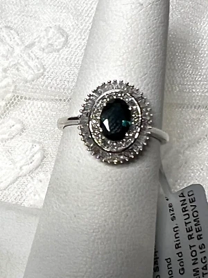 LUXORO 10K White Gold AAA Sapphire Diamond Halo Ring Sz 6 G-H I3 Diamond $2,000 - Image 1 of 4