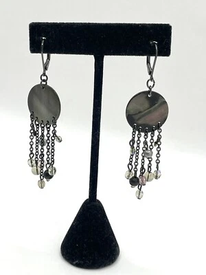 Серьги-люстры из окрашенного сероватого черного абалона пушечный металл серый - Изображение 1 из 4