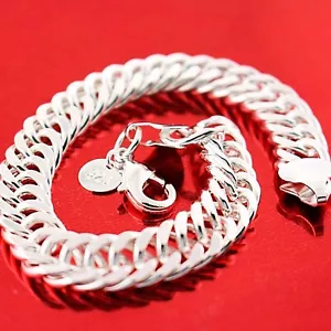 Bracelet 925 Sterling Silver Filled Solid Men's Heavy Bling Link Bangle 20cm 8" - Picture 1 of 4