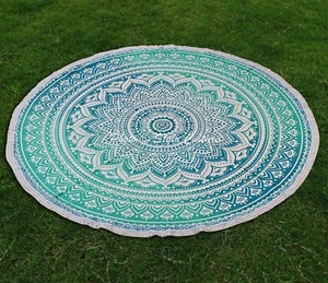 Bohemain Round Peacock Mandala Tapestry Throw Blanket Beach Sports Mat Hippie - Picture 1 of 3
