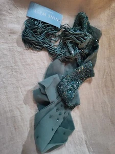 New Nine West Teal Belt Beaded Long Wrap Sash Blue Tassel Ends Belt Accessory - Picture 1 of 4