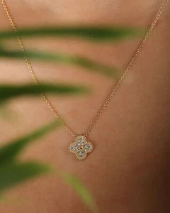 Collar colgante floral de oro 14 K 0,40 quilates estilo vintage de diamantes joyería - Imagen 1 de 9