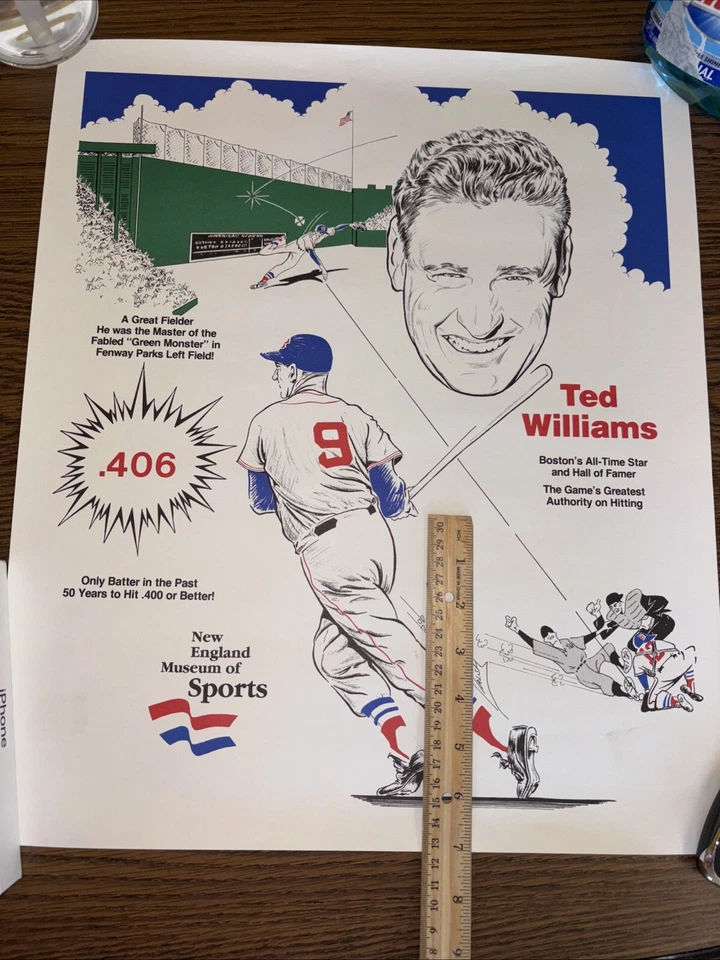 Póster Ted Williams Monstruo Verde Fenway Park Museo de Nueva Inglaterra Deportes Medias Rojas Foto 1 de 4