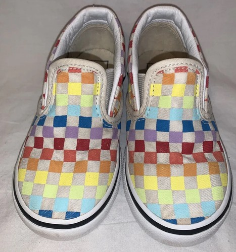 Sneakers slip on bambini VANS unisex arcobaleno con scacchiera taglia 8