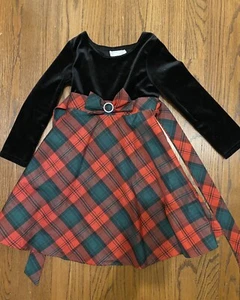 Dollie & Me Girls Christmas Dress 1-Piece L/S Black Top Red Plaid Skirt EUC S 5 - Picture 1 of 5