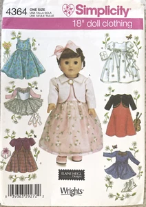 Simplicity Dolls Clothes Pattern 4364 Size 18" UNCUT - Picture 1 of 2