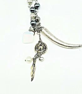 American Eagle Pearl 28" Womens Necklace w Horn Feather Pearl Charms NWT - Picture 1 of 6