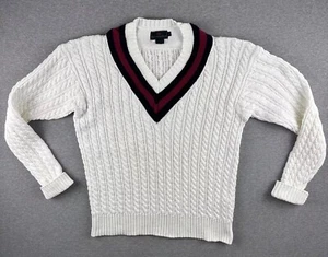 XL Abercrombie & Fitch V Neck Cable Knit Cricket Tennis Sweater White 1980s - Picture 1 of 22