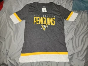 PITTSBURGH PENGUINS LOGO SHORT SLEEVED WOMENS GRAY SHIRT WOMENS SMALL NWT - Picture 1 of 14