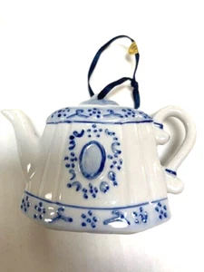Miniatur Teekanne hängend Ornamente Porzellan blau weiß 8er Set Kurt Adler? - Bild 1 von 19