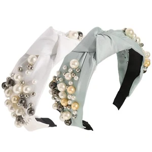 Pearl Rhinestone Knotted Headband Fashion Jeweled Head Bands White Blue Cute - Picture 1 of 3