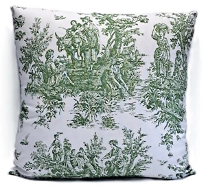 French Country Green Toile 18" Decorative Throw Pillow Cover - Picture 1 of 13