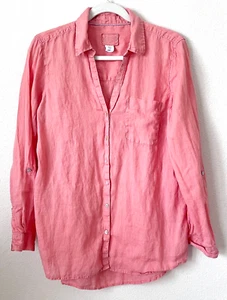 SIGRID OLSEN Womens Medium 100% Linen Button Front Shirt Roll Tab Sleeve Coral - Bild 1 von 8