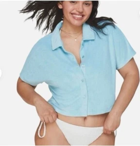 NUEVO Andie Natación Recortado Botones Verde Lima Terry Cubre Para Mujer Talla Mediana - Imagen 1 de 4
