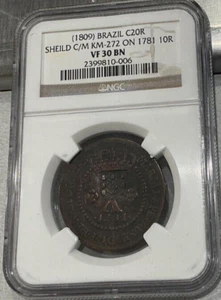 1809 Brazil C20R Reis Shield NGC VF30 BN KTM-272 ON 1781 10R - Picture 1 of 2