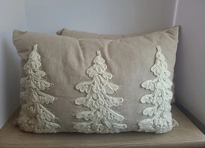 Threshold Tan Throw Pillows Set – Embroidered Pine Trees, Rustic Lodge Decor - Picture 1 of 9