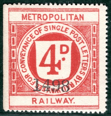 GB MR METROPOLITAN RAILWAY Letter Stamp 4d Mint MM {samwells-covers}LIME97 - Image 1 of 4